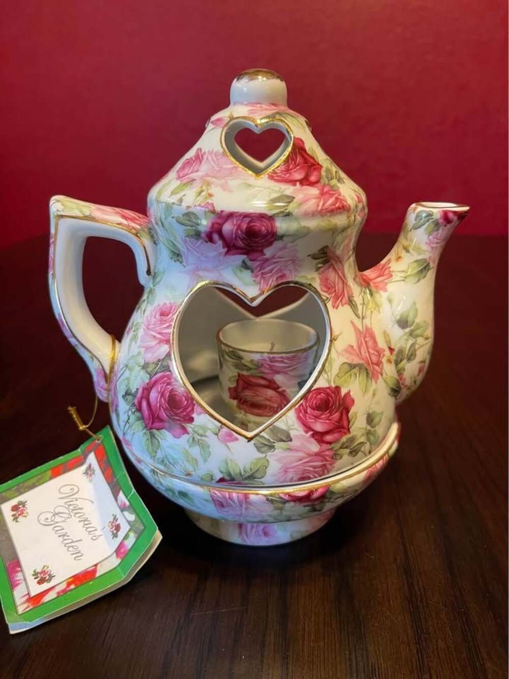 Vintage porcelain teapot votive candle holder from the collection by Victoria's